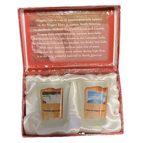 Vtg Niagara Falls State Park Set Of 2 Souvenir Shot Glasses Set Original Box - Picture 1 of 15